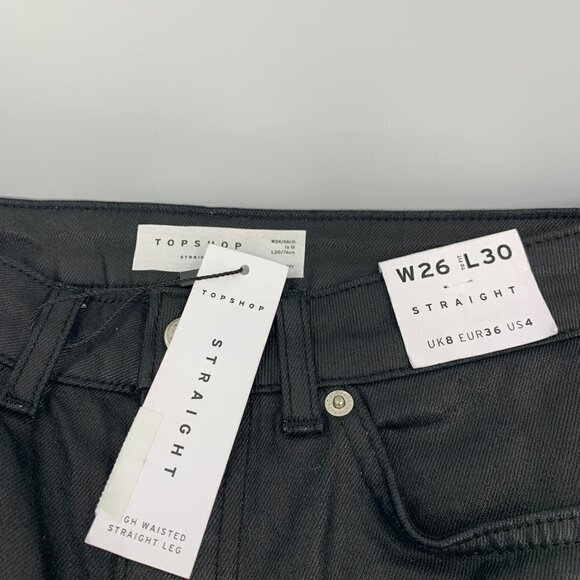 Topshop black coated straight jeans raw hem cropped high rise denim new 26 - Picture 6 of 6